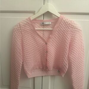 Zara Light Pink Textured see-through Cardigan